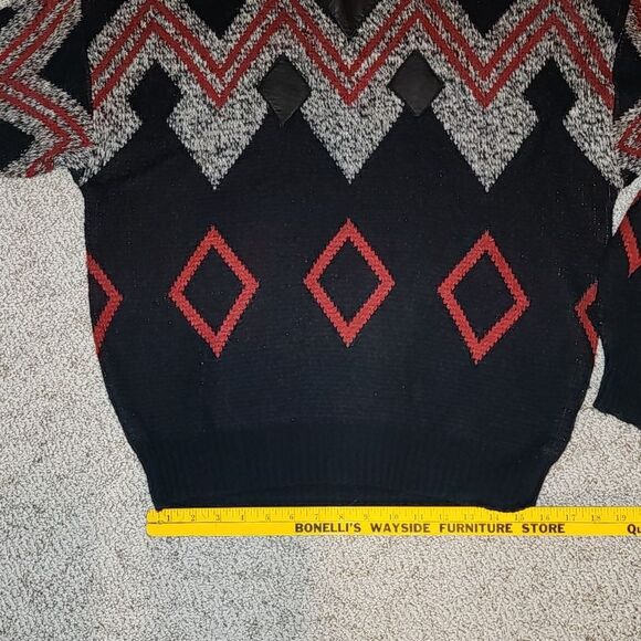 Vintage Gitano mens large grey diamond pattern sweater leather patch western y2k - Picture 10 of 16